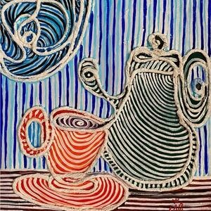 Oil on canvas- Teapot and cup